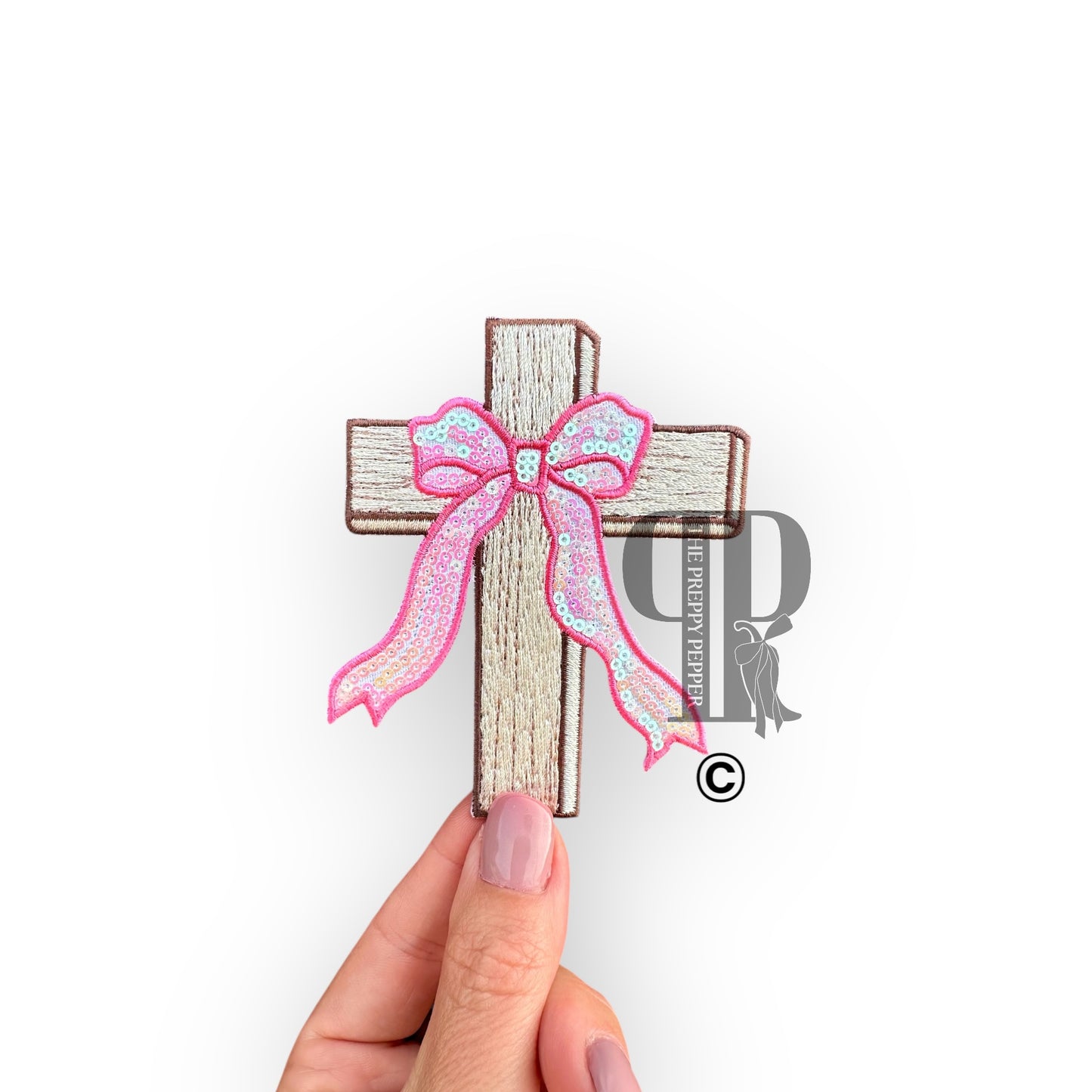 Sequin & Embroidery Barn Wood white Washed Cross Patch