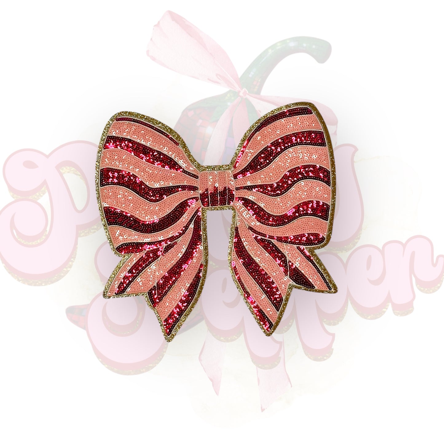 Pink Stripped Glitter & Sequin Large Apparel Patch