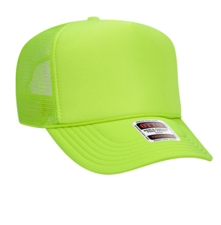 Neon Green Otto 5 Panel High Crown Mesh Back Trucker Hat