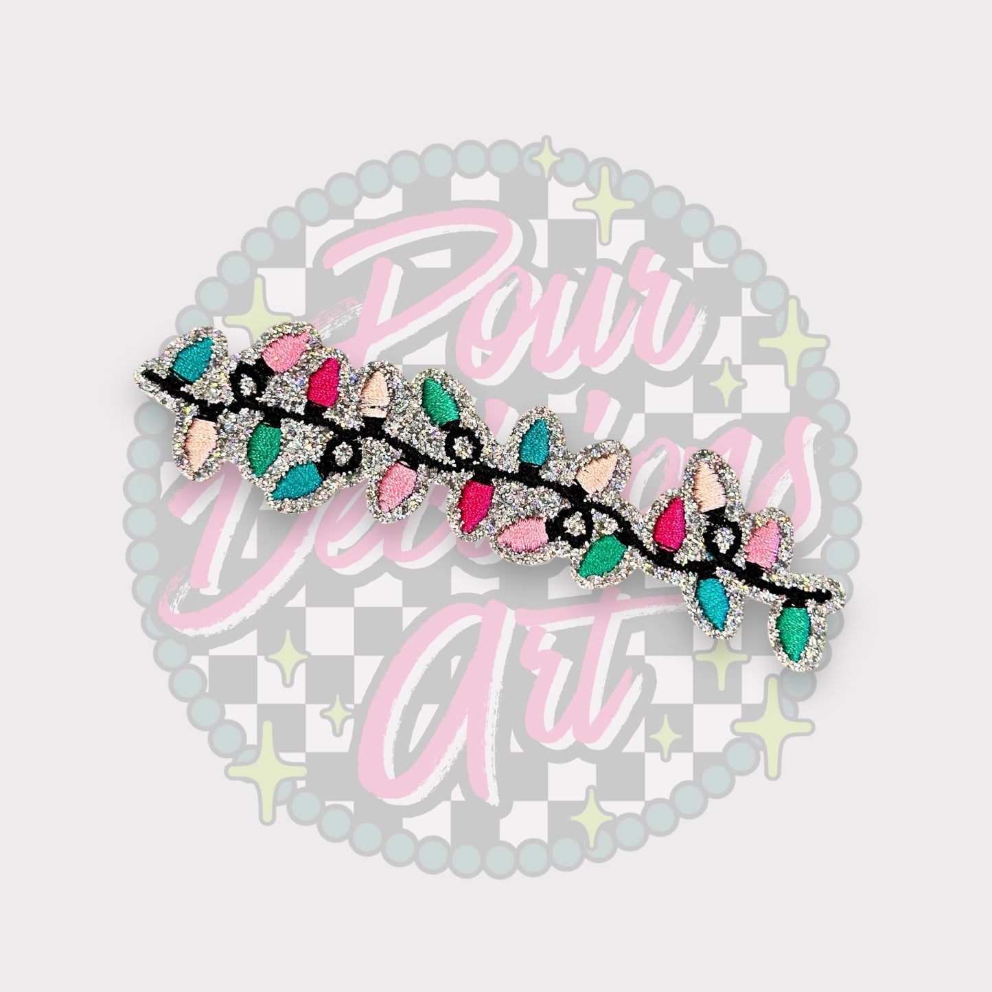Silver Holographic String Of Lights Glitter Patch 4”©️