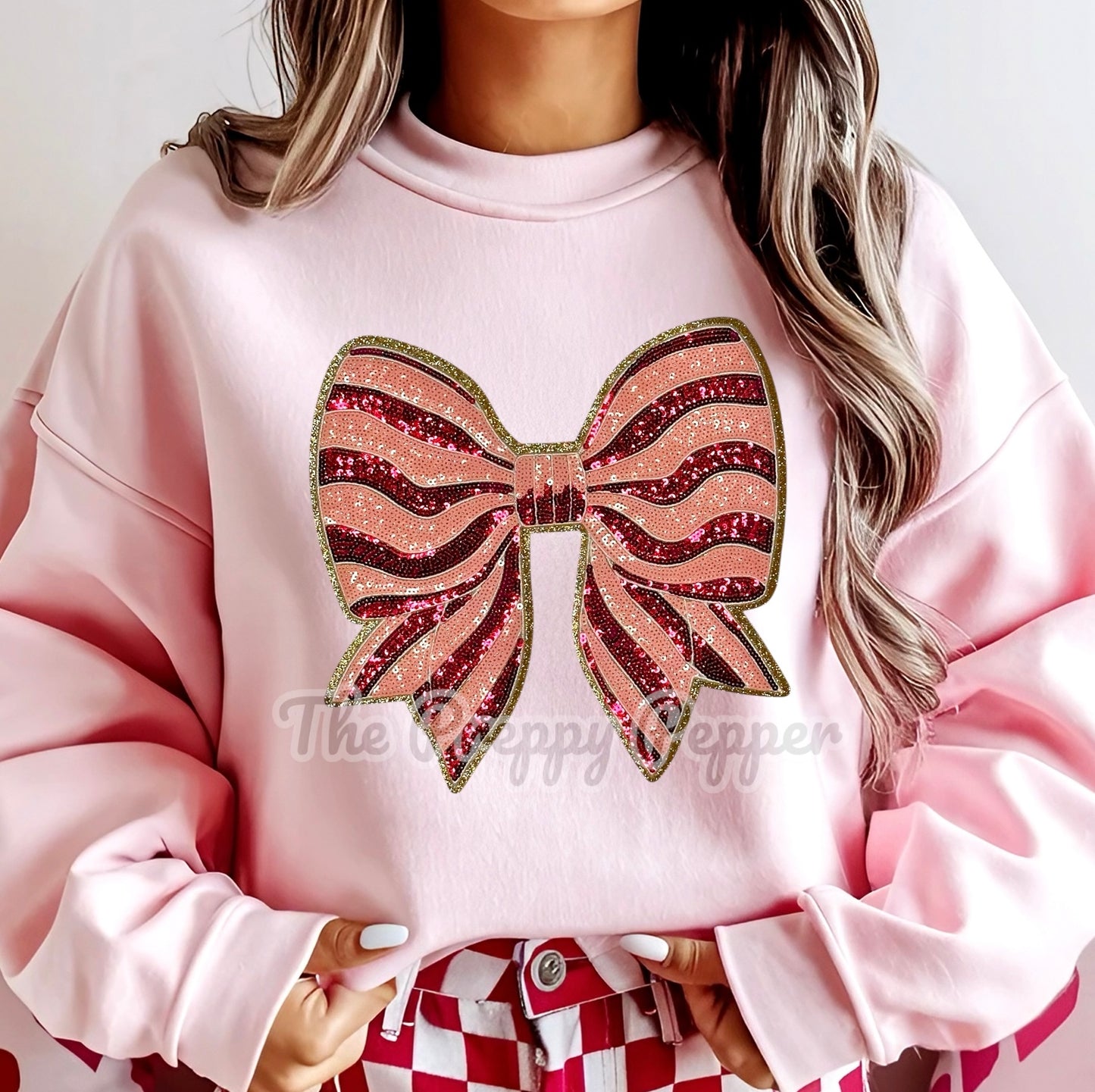 Pink Stripped Glitter & Sequin Large Apparel Patch