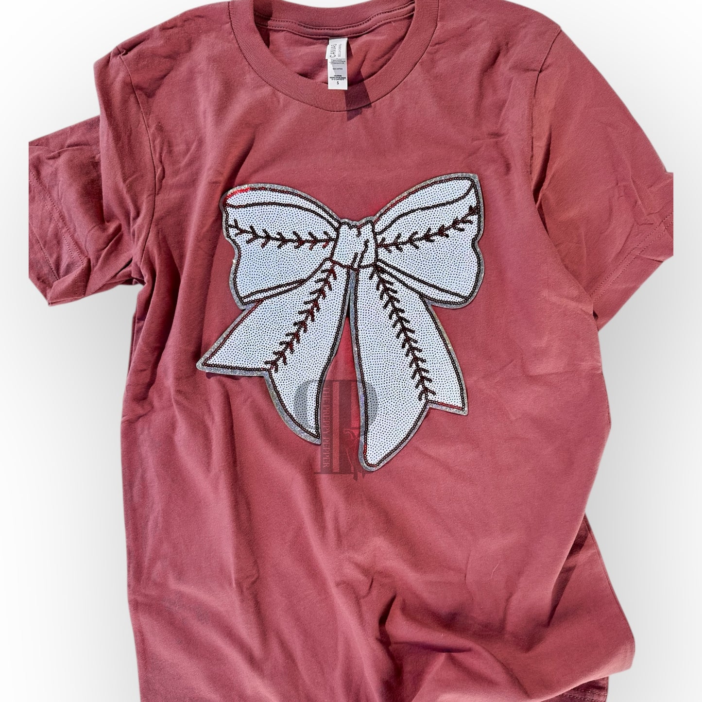 Large Sequin & Glitter Baseball Coquette Bow Patch