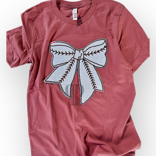 Large Sequin & Glitter Baseball Coquette Bow Patch