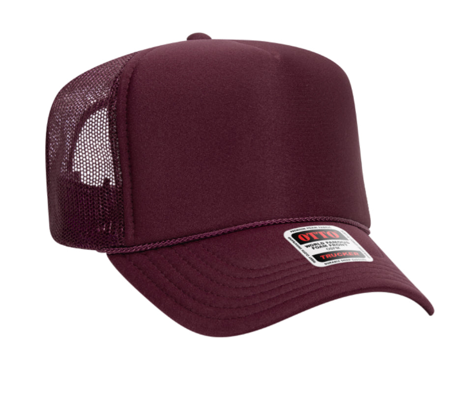 Maroon Otto 5 Panel High Crown Mesh Back Trucker Hat