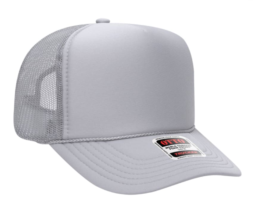 Gray Otto 5 Panel High Crown Mesh Back Trucker Hat