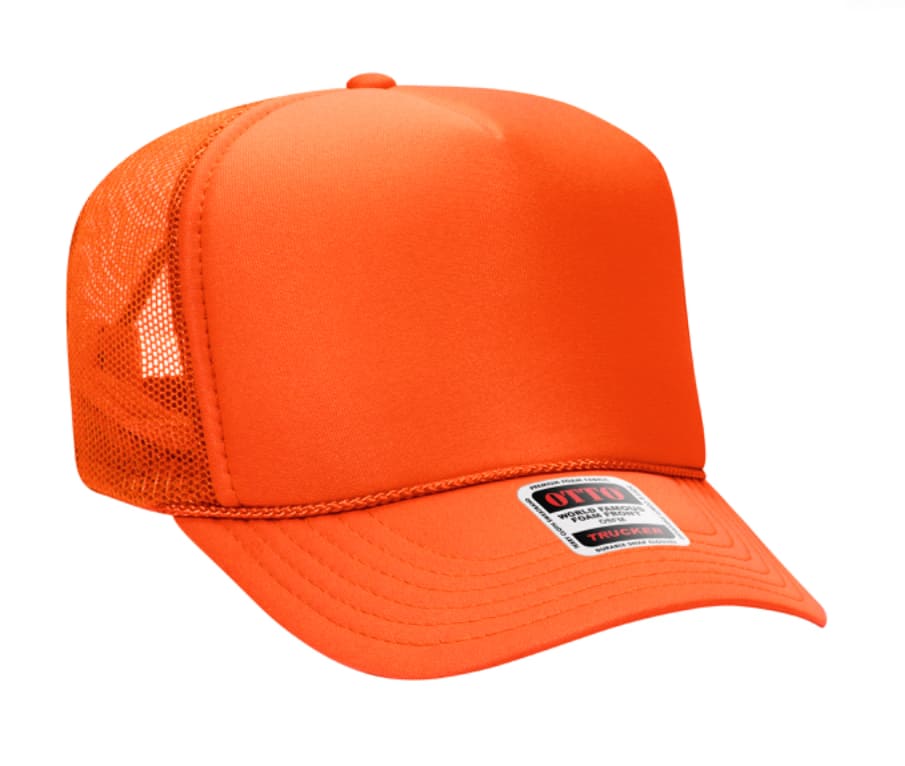 Orange Otto 5 Panel High Crown Mesh Back Trucker Hat