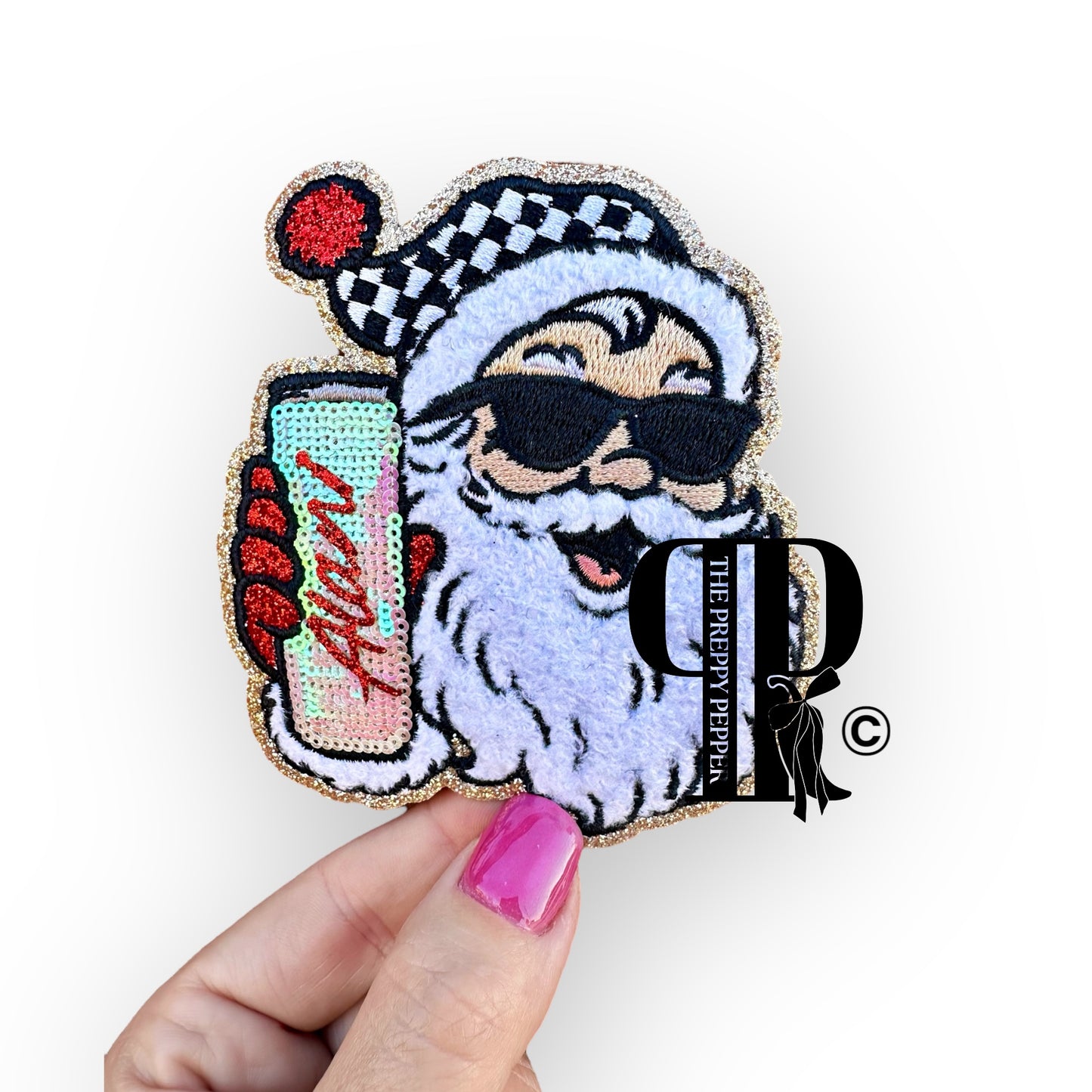 Sequin, Glitter & Chenille Santa with Alani Patch