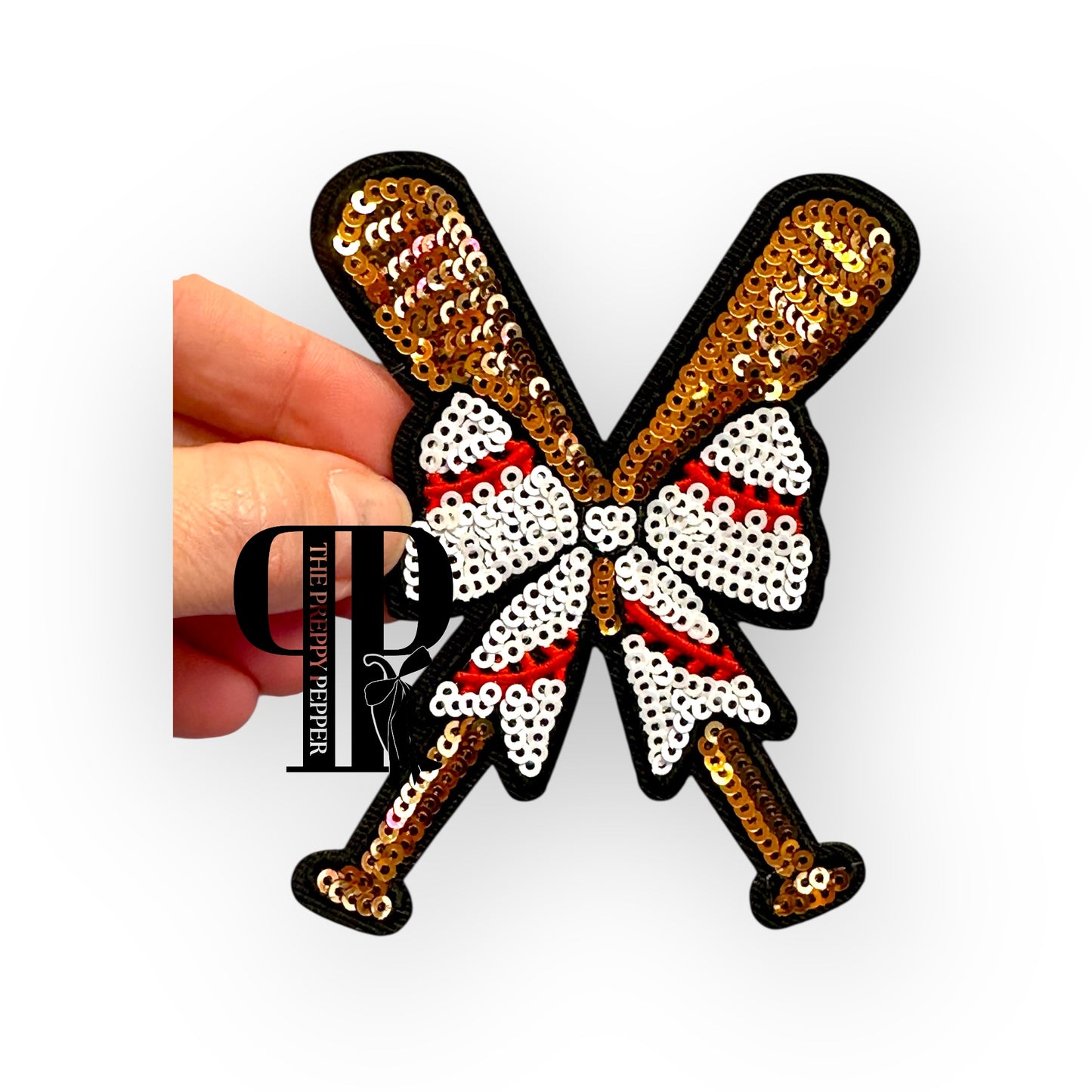 Sequin baseball bat & bow patch