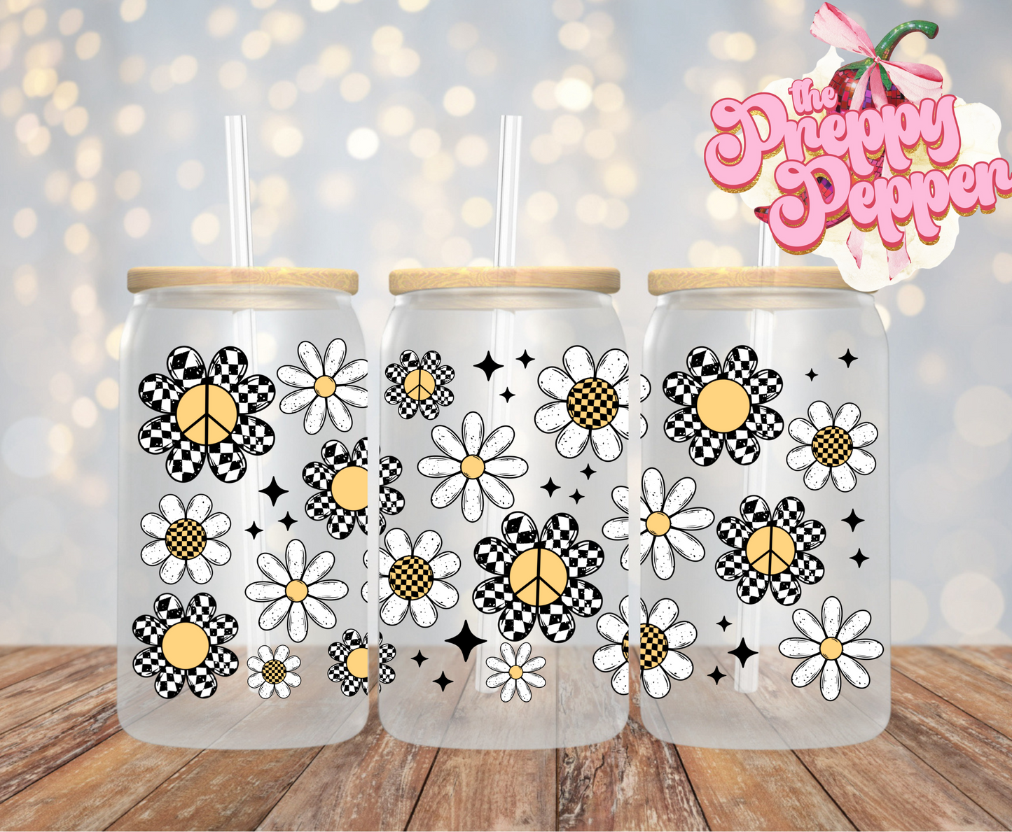 Floral Checker 16oz UVDTF wrap