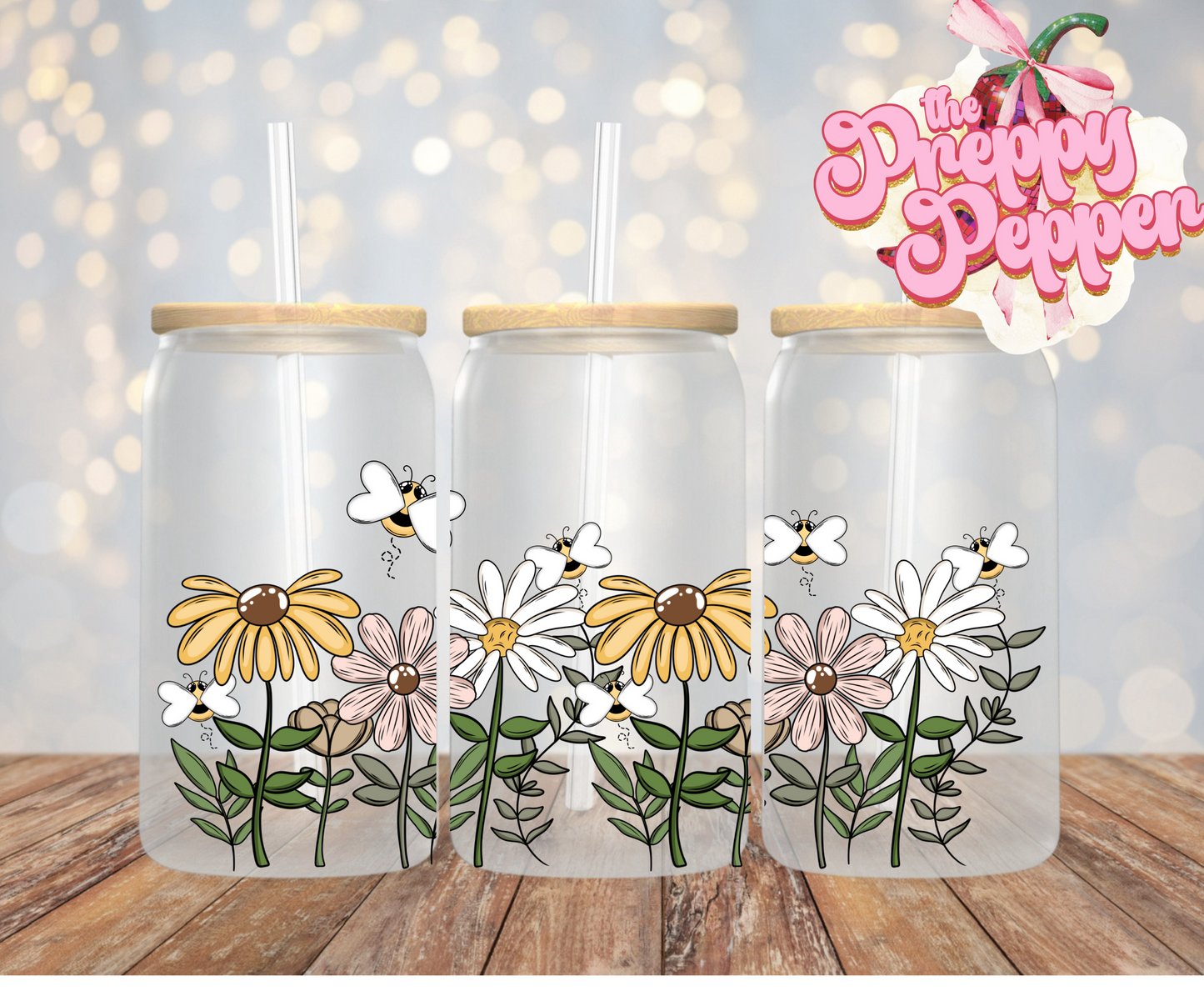 Springtime bees & Flowers 16oz UVDTF Wrap