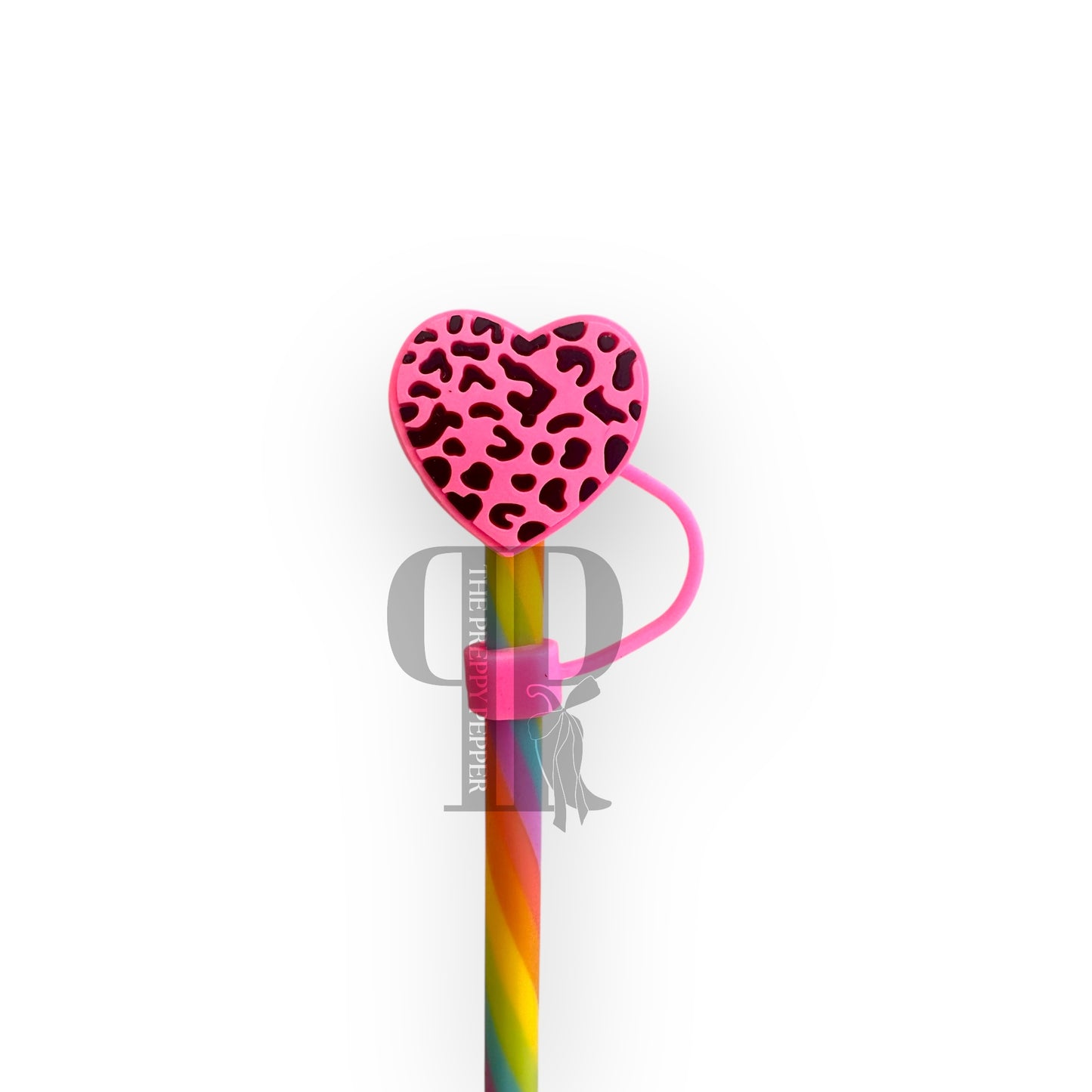 Neon Pink Leopard Heart Straw Topper