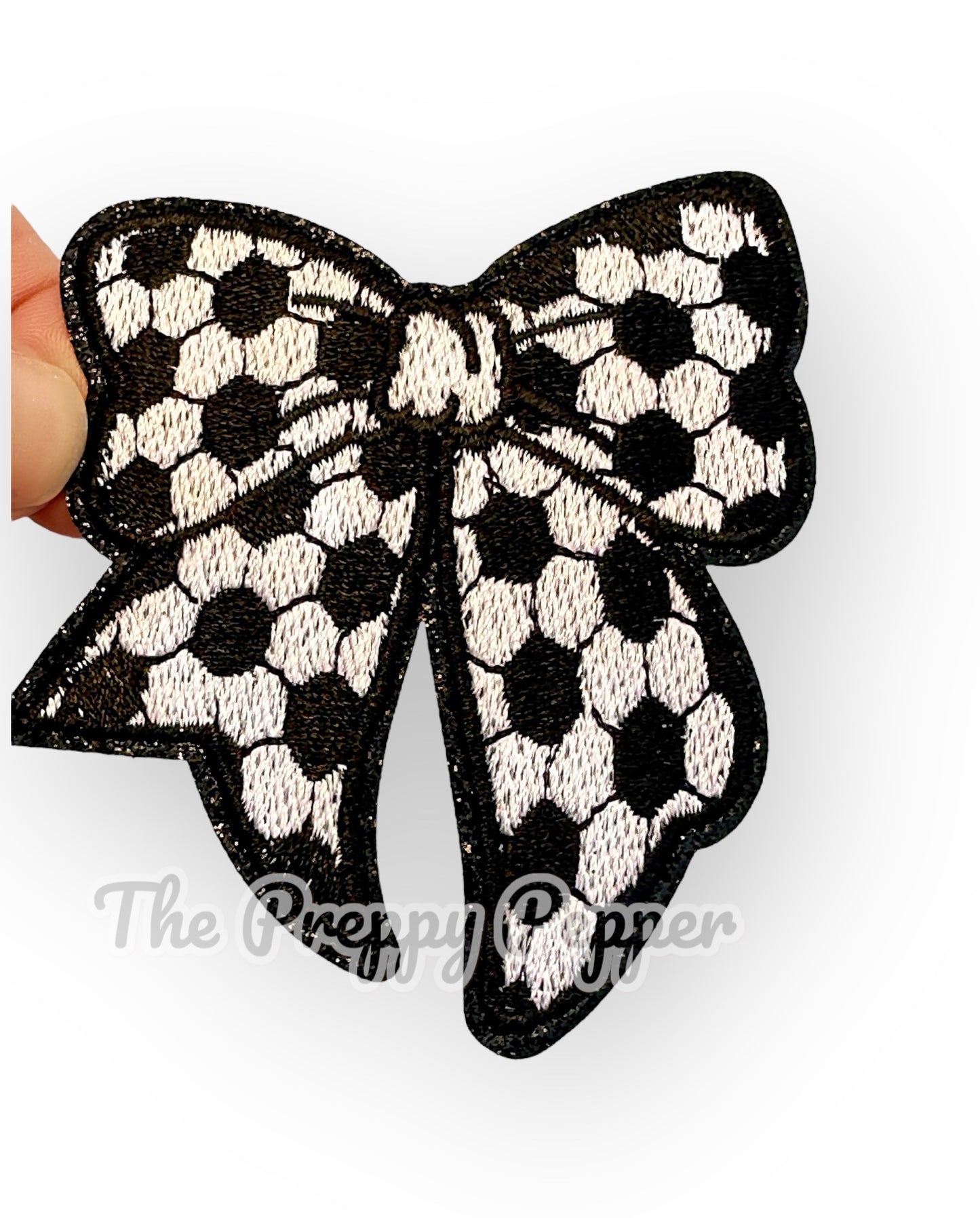Glitter Soccer Bow Patch