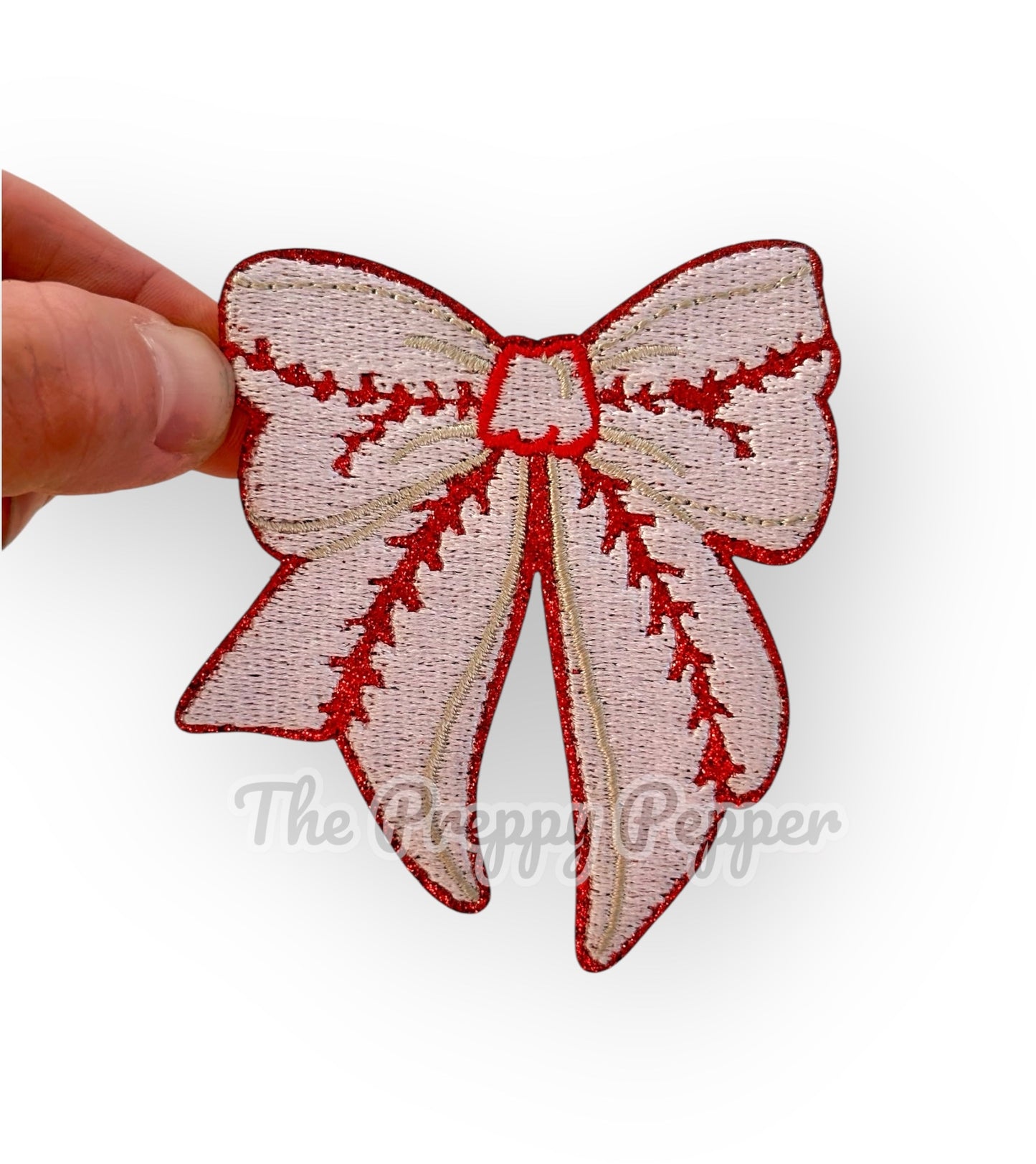 Glitter Baseball Bow Patch