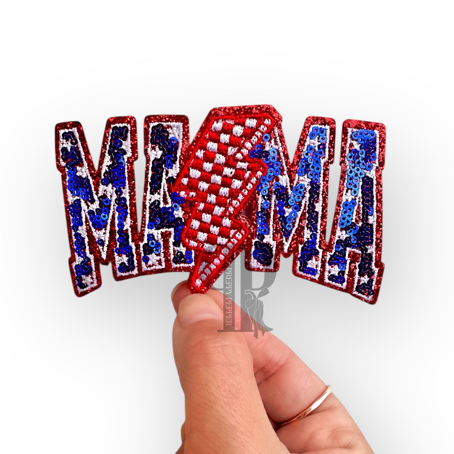 Sequin & Glitter Patriotic Flag Mama Bolt Patch