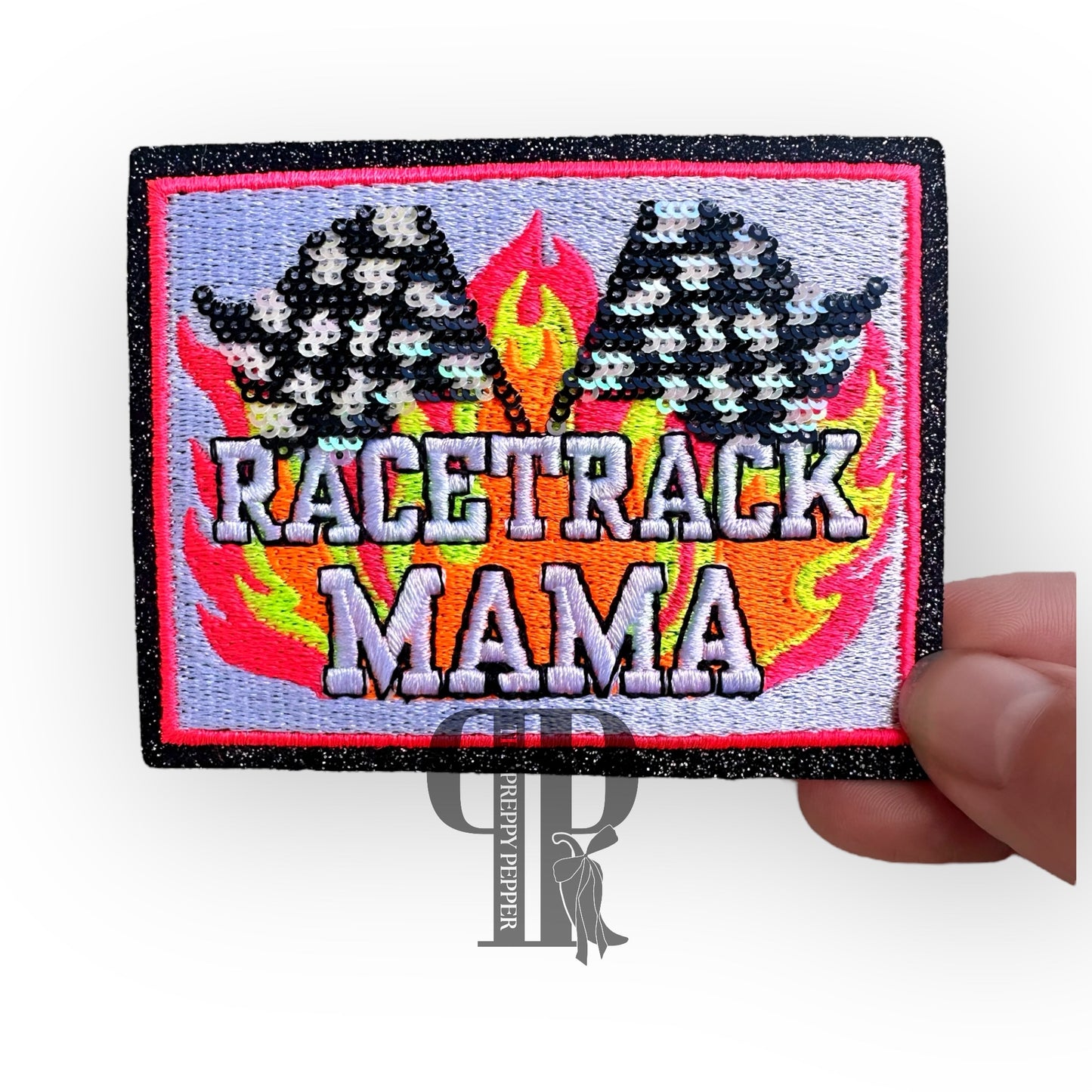Sequin & Glitter Neon Racetrack Mama Patch