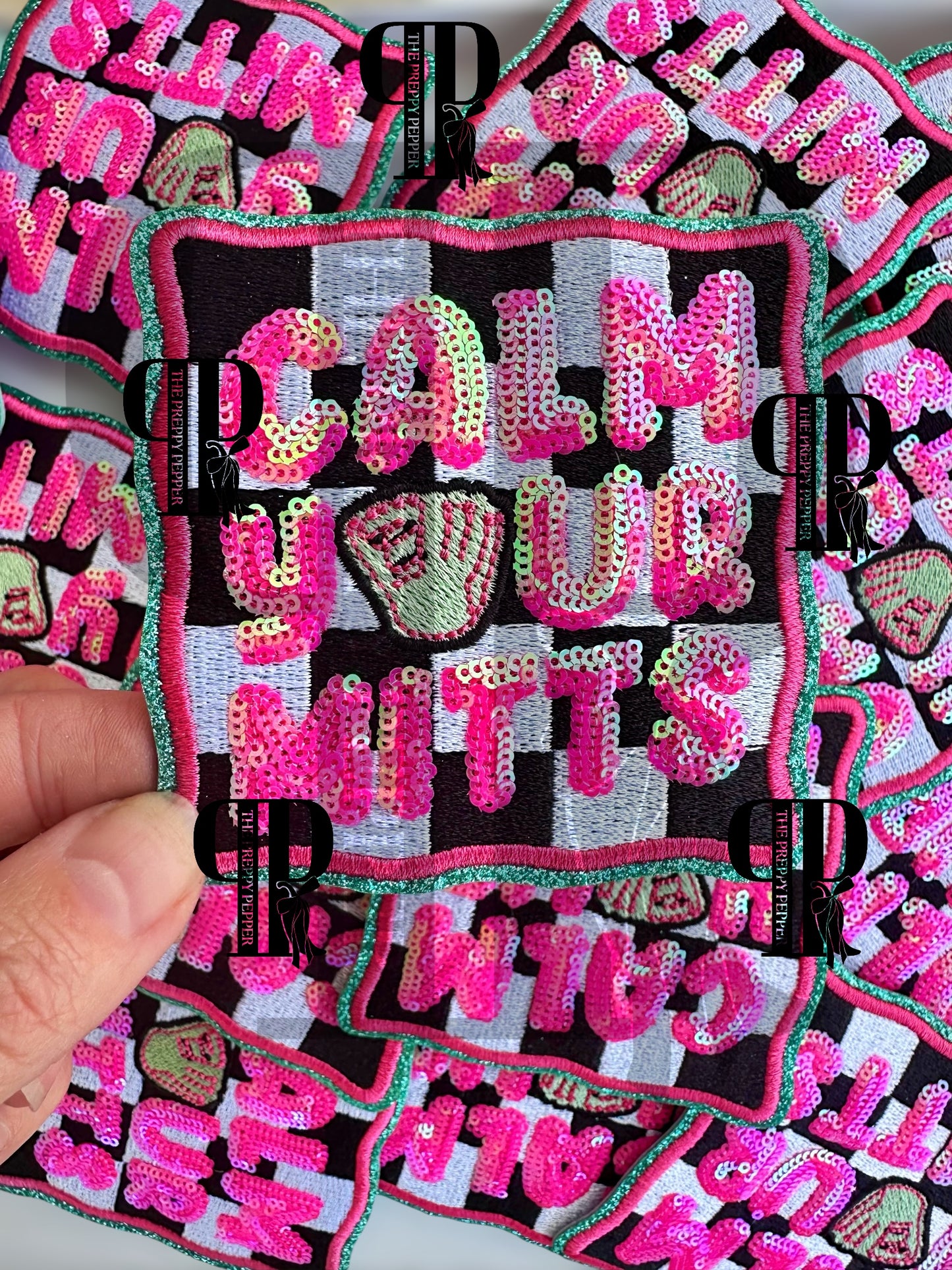 Calm Your Mitts Sequin & Glitter Baseball/ Softball Patch