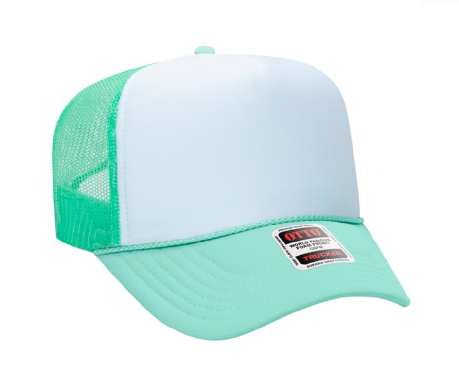 Seafoam & White Otto 5 Panel High Crown Mesh Back Trucker Hat