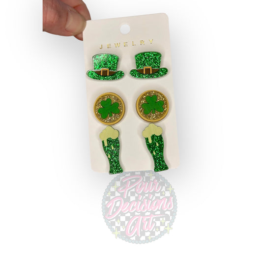 Set of 3 Acrylic & Glitter St Paddy’s Day Earrings