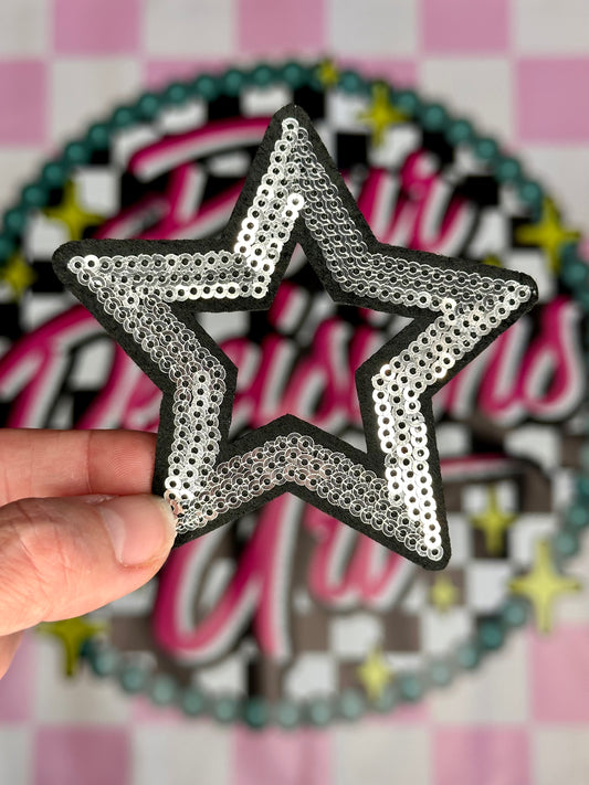 Black & Silver Sequin Hollowed Star Patch