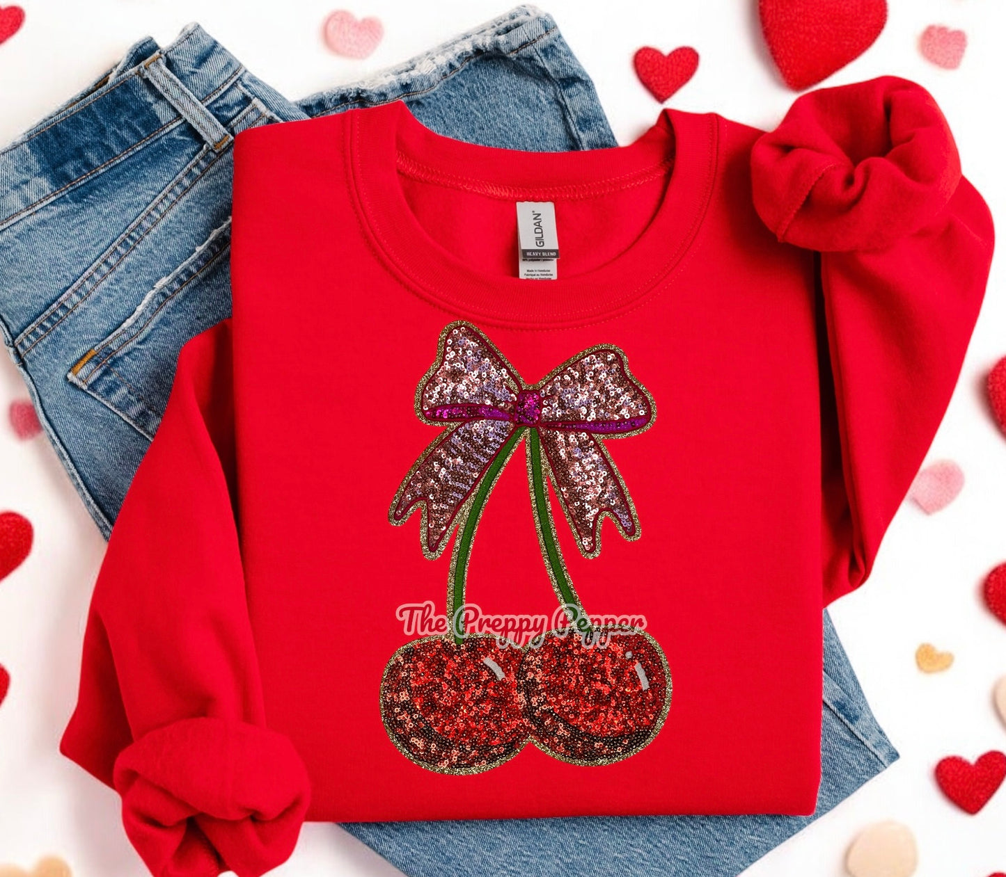 Cherry Bow Sequin & Glitter Large Apparel Patch