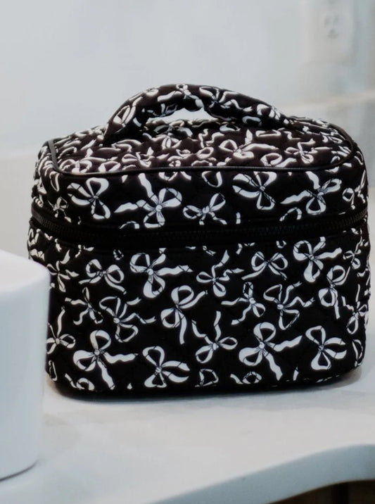 BLACK & WHITE COQUETTE BOWS ALL OVER MAKEUP BAG