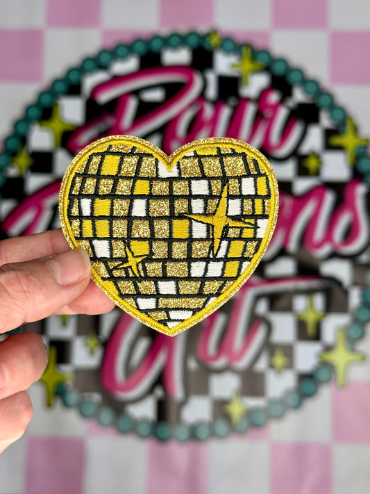 Gold Glitter Disco Heart Patch