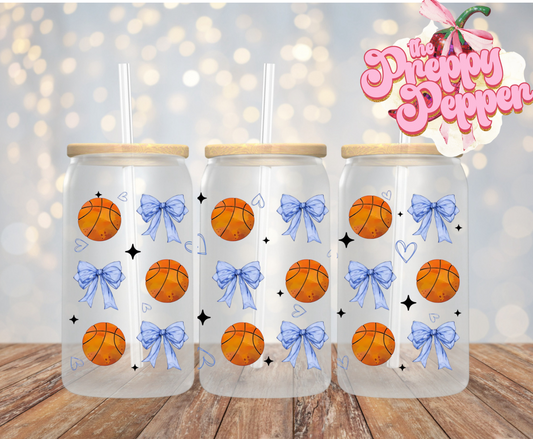16oz Basketball Blue Coquette Bow UVDTF Wrap