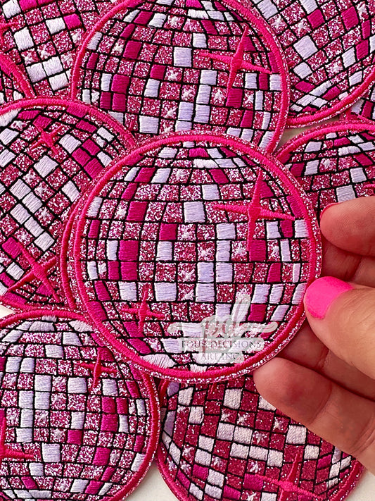 Pink glitter disco ball patch