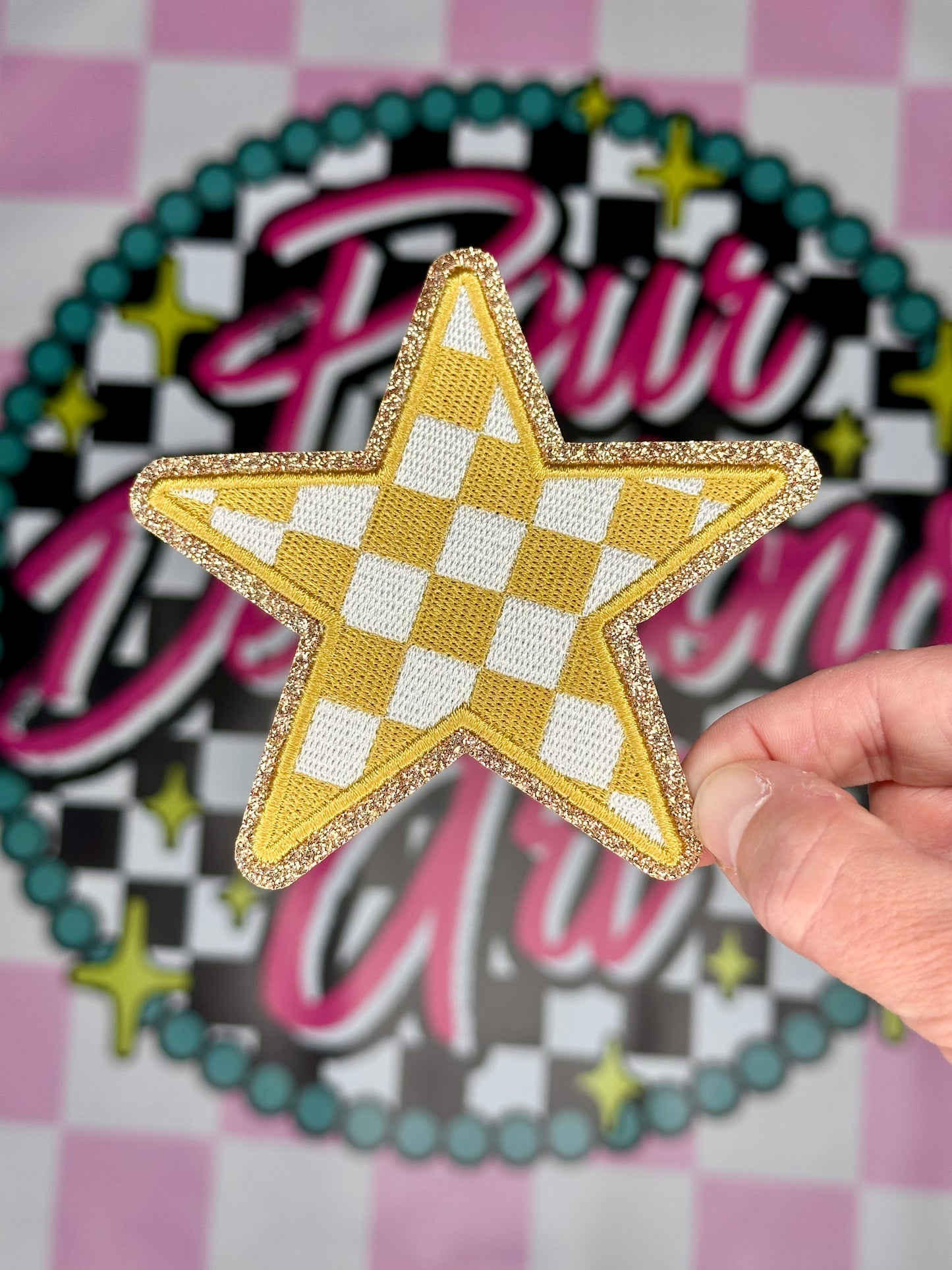 Checkered Glitter Star Patch 4 inch©️