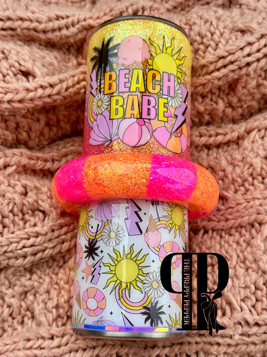 Beach Babe 20oz Glitter Tumbler with 3D Floaty | Summer Beach Cup | Handmade Epoxy Tumbler| RTS- Ready-To-Ship