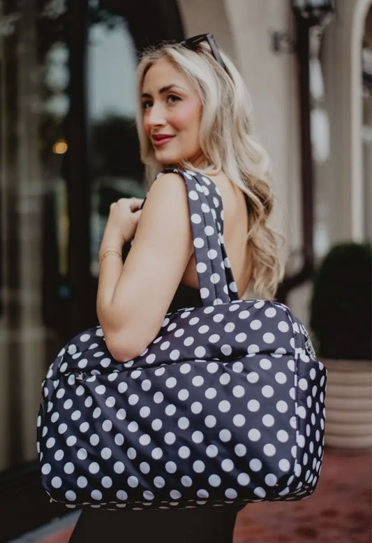 BLACK & WHITE POLKA DOT WEEKENDER BAG