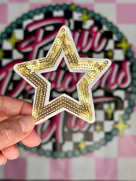 White & Gold Sequin Hollowed Star Patch