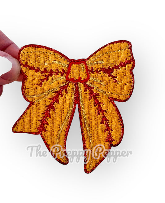 Glitter Softball Bow Patch
