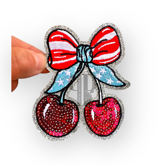 Sequin & Holographic Glitter American Flag Cherries Patch