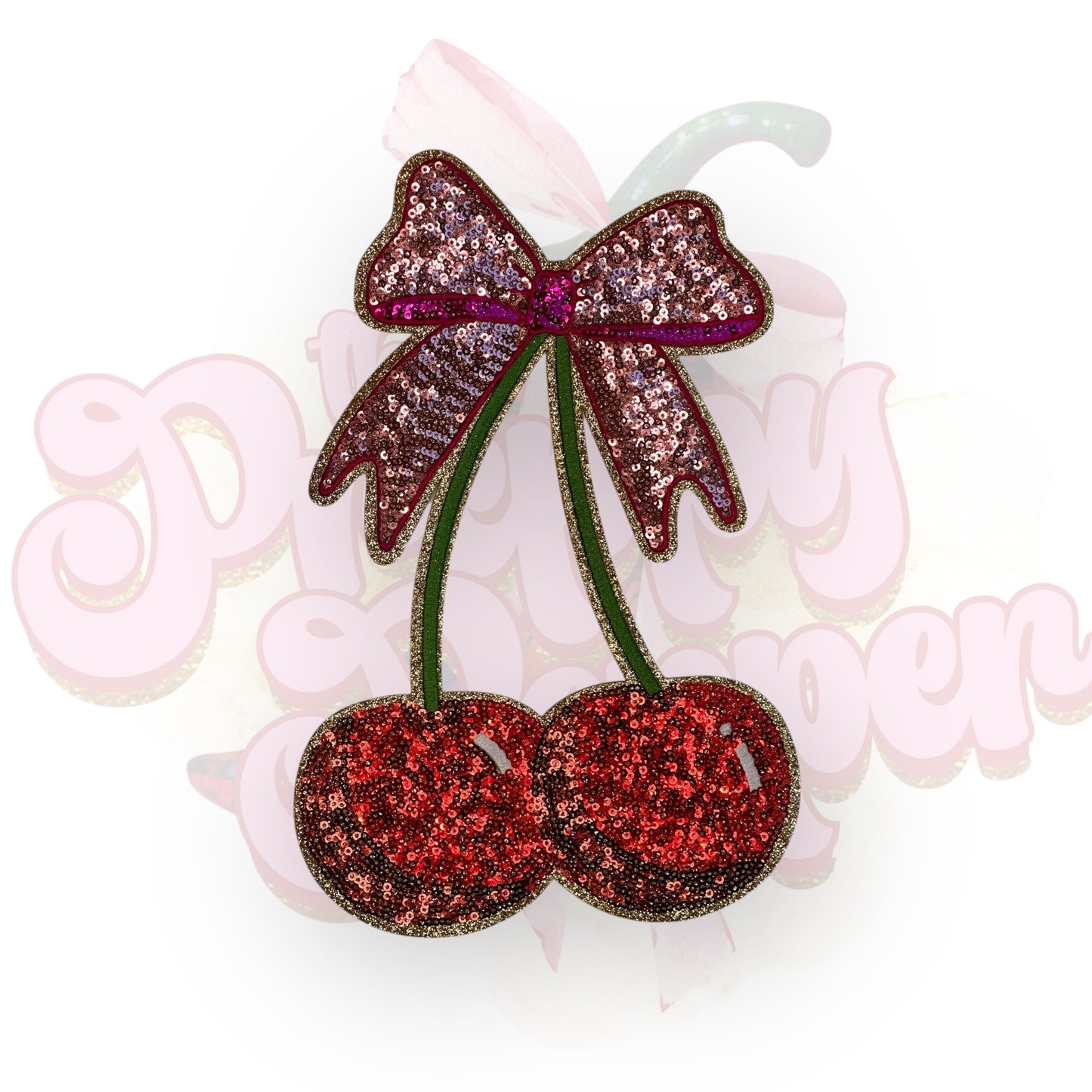 Cherry Bow Sequin & Glitter Large Apparel Patch