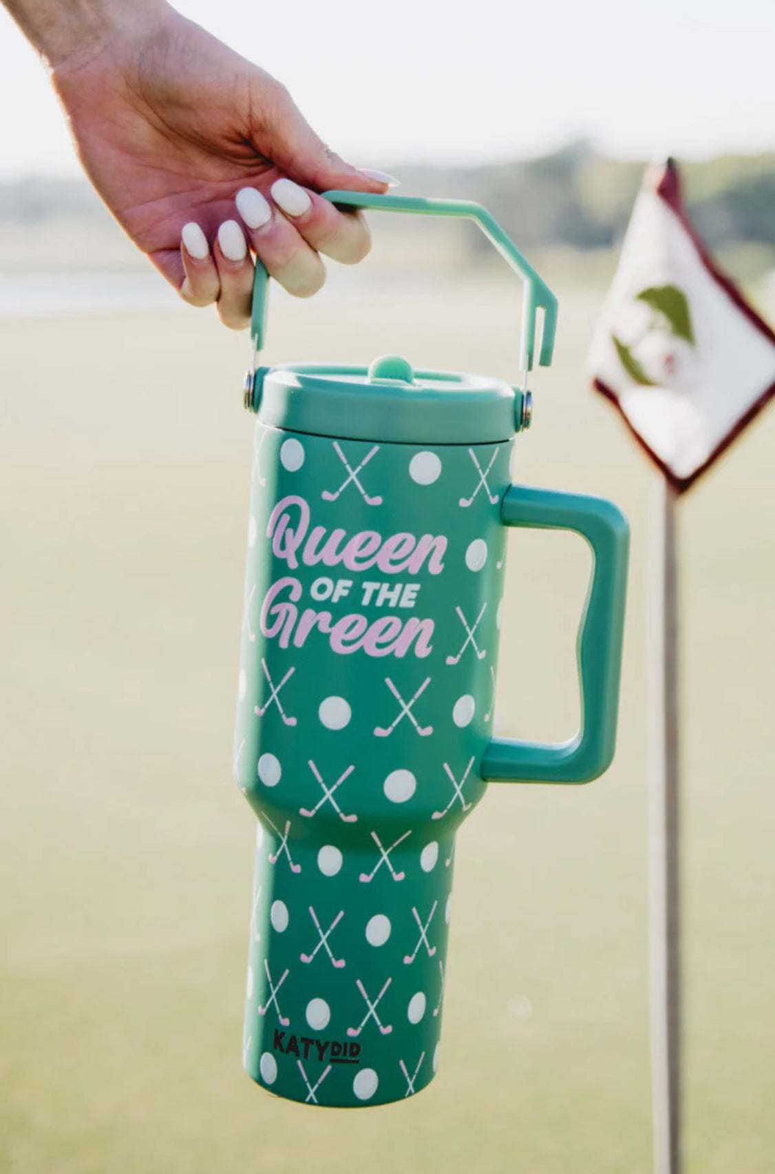 QUEEN OF THE GREEN GOLF 38 OZ TUMBLER WITH LID HANDLE