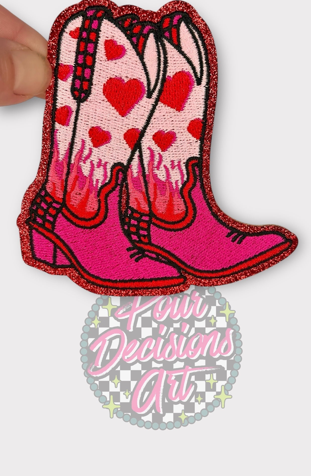 Burning Love Cowgirl Boots Glitter Patch