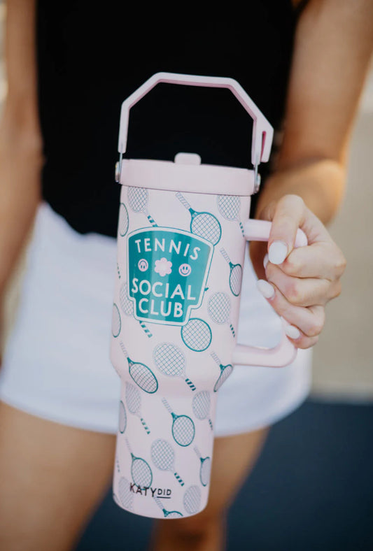 TENNIS SOCIAL CLUB 38 OZ TUMBLER WITH LID HANDLE
