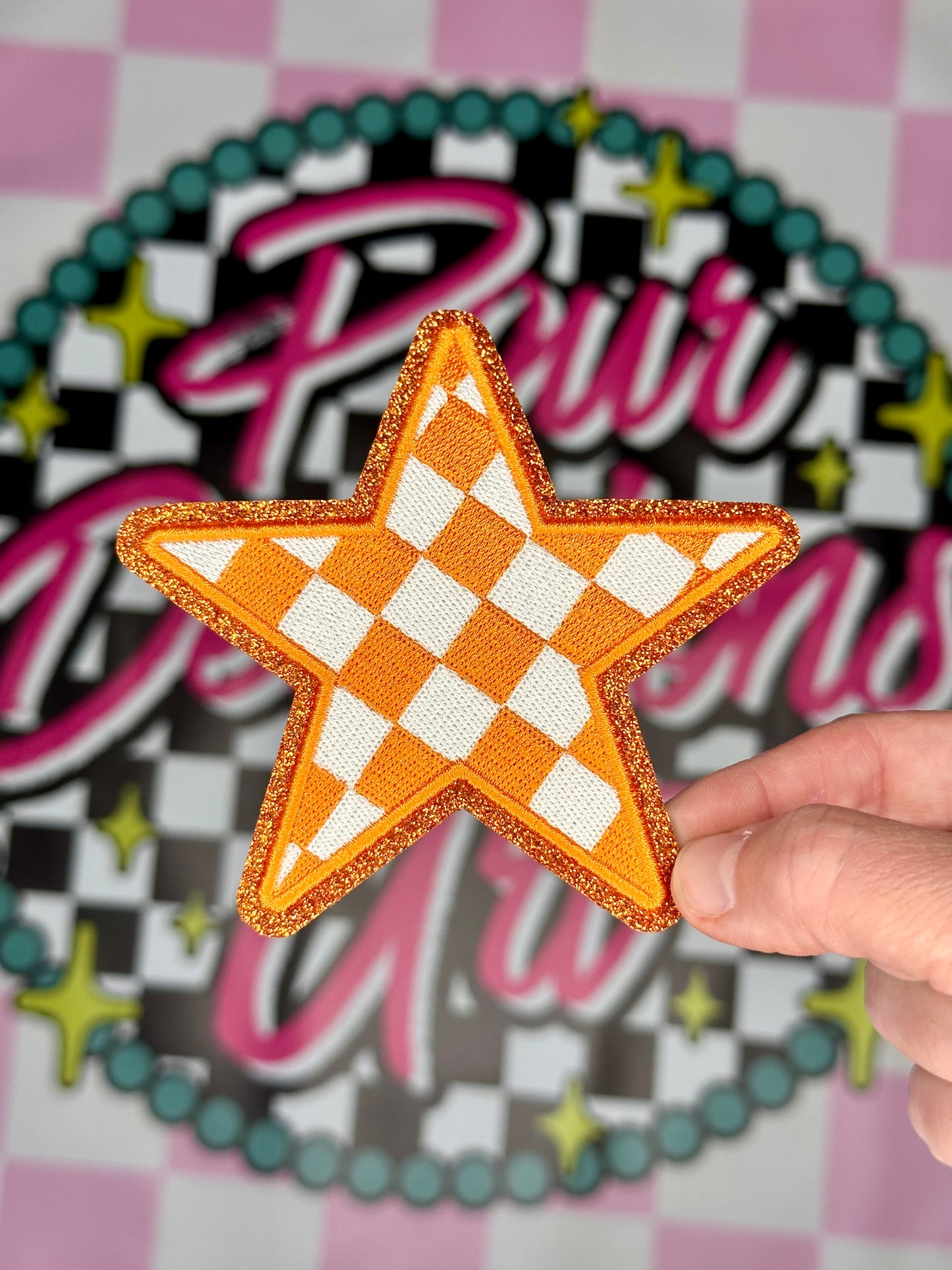 Checkered Glitter Star Patch 4 inch©️