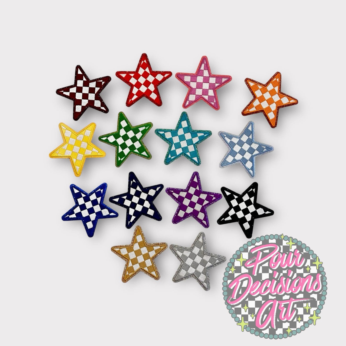 Checkered Glitter Star Patch 4 inch©️