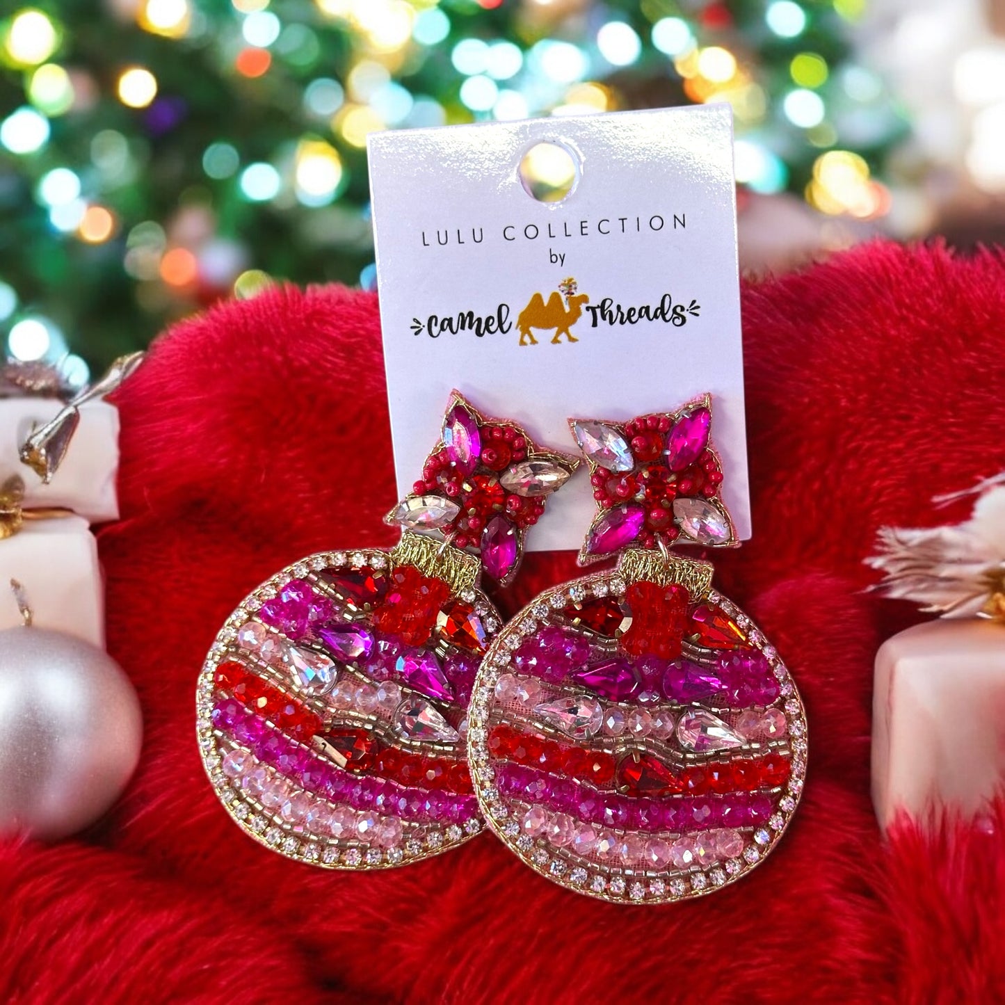 Rhinestone & Seed Beaded Ornament Earrings