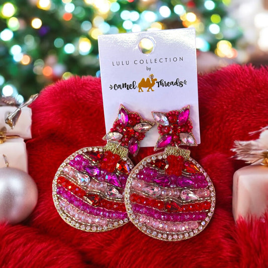 Rhinestone & Seed Beaded Ornament Earrings