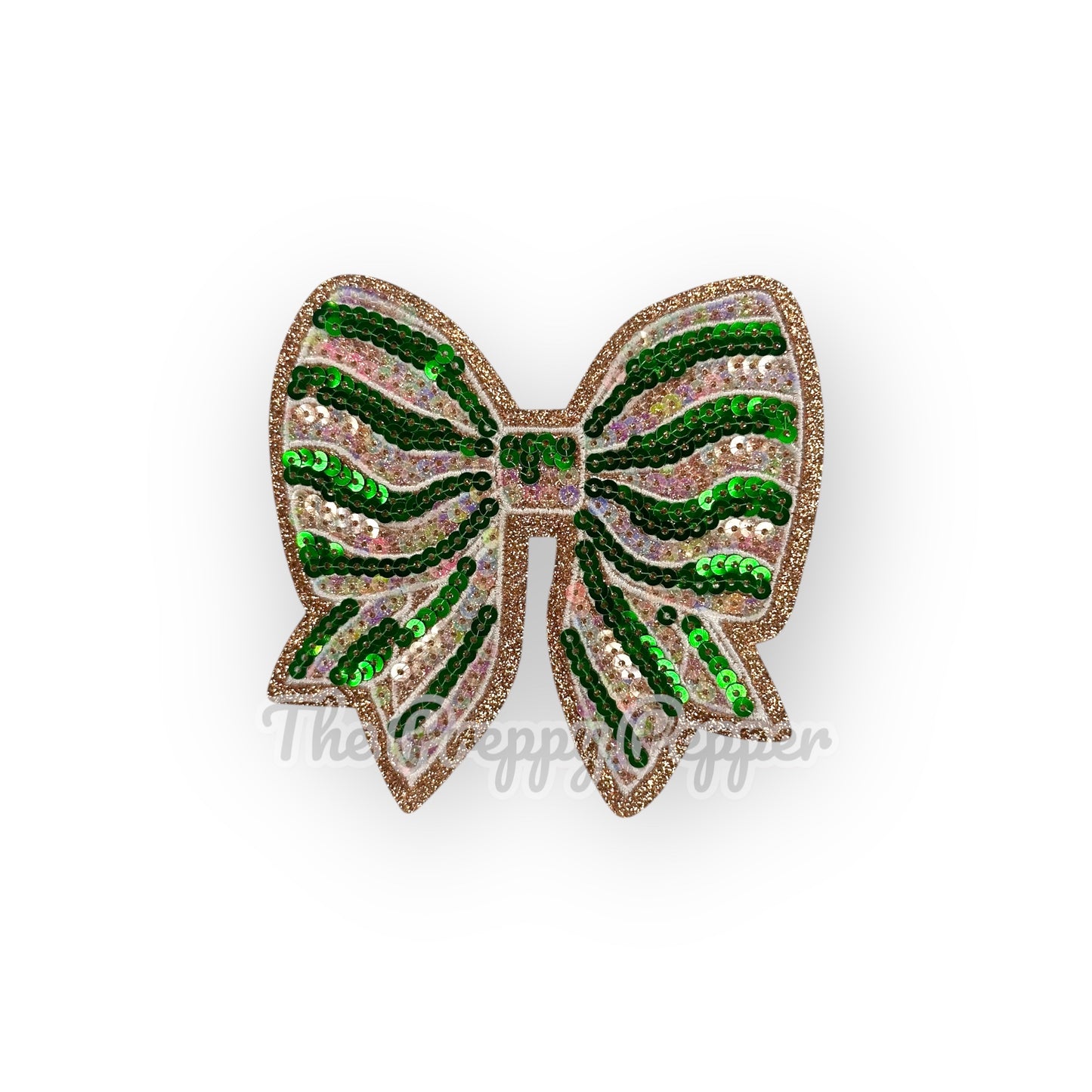 3.75” Green & Clear Iridescent Sequin & Glitter Coquette Bow Patch