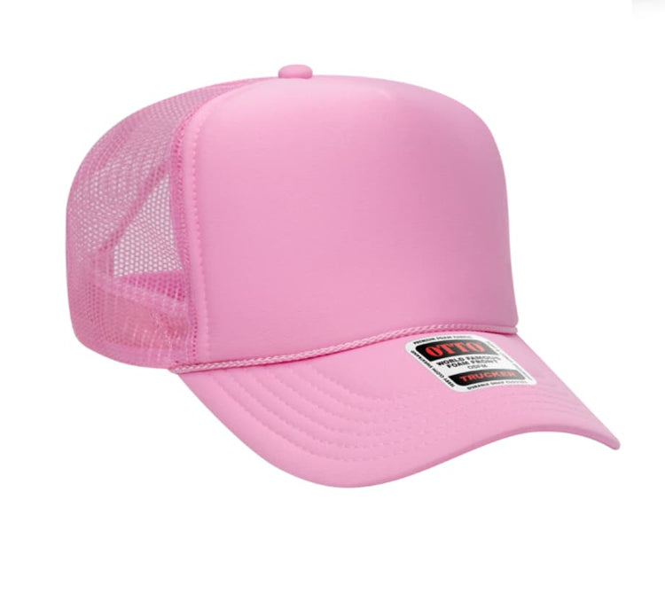 Pink Otto 5 Panel High Crown Mesh Back Trucker Hat