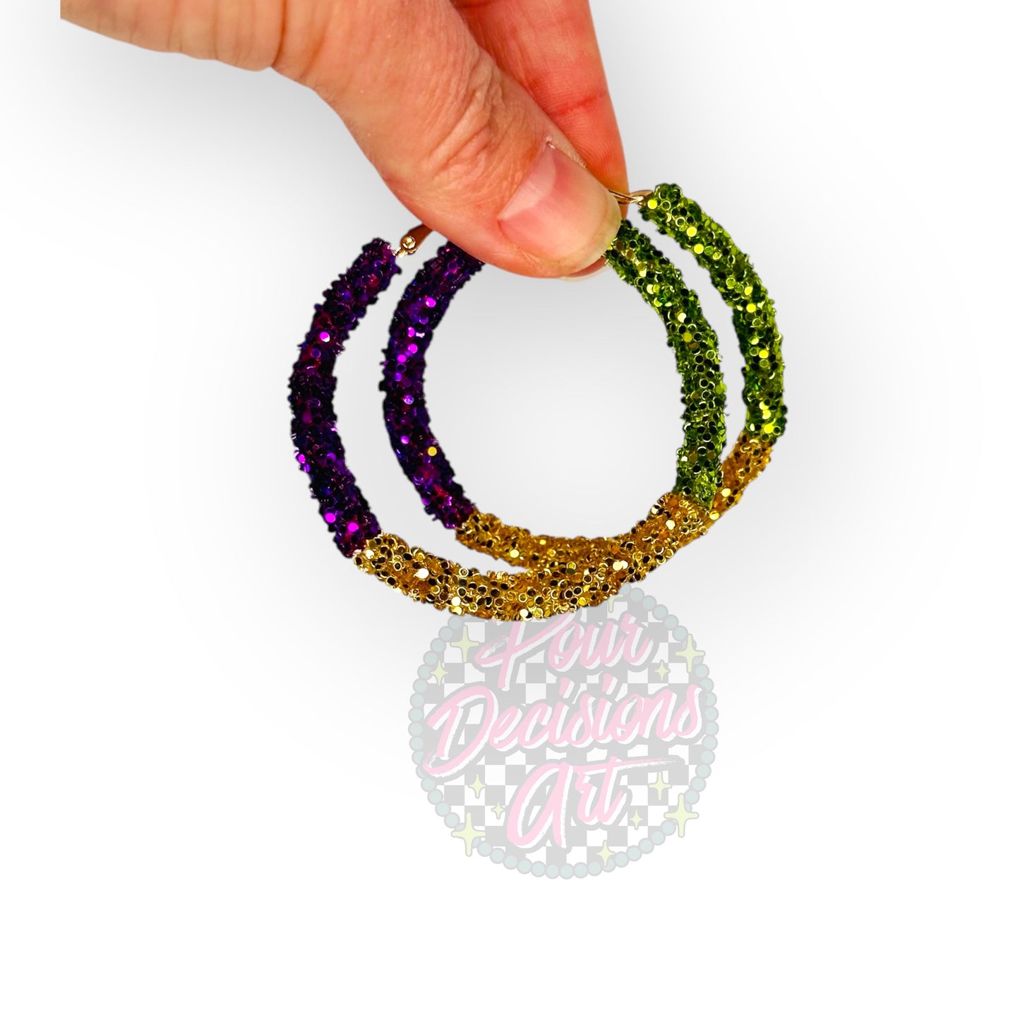 Purple, Green & Gold Mardi Gras Glitter Earrings