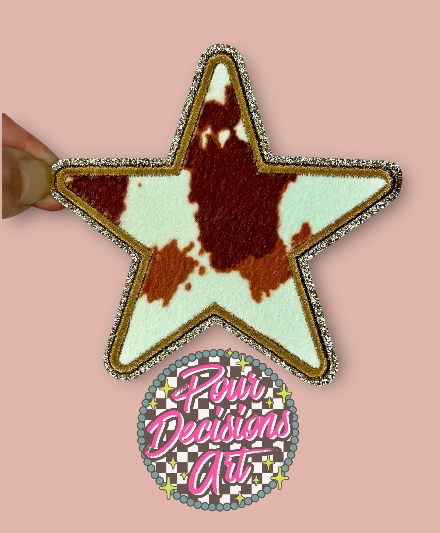 Fuzzy Cow Print Glitter 4” Star