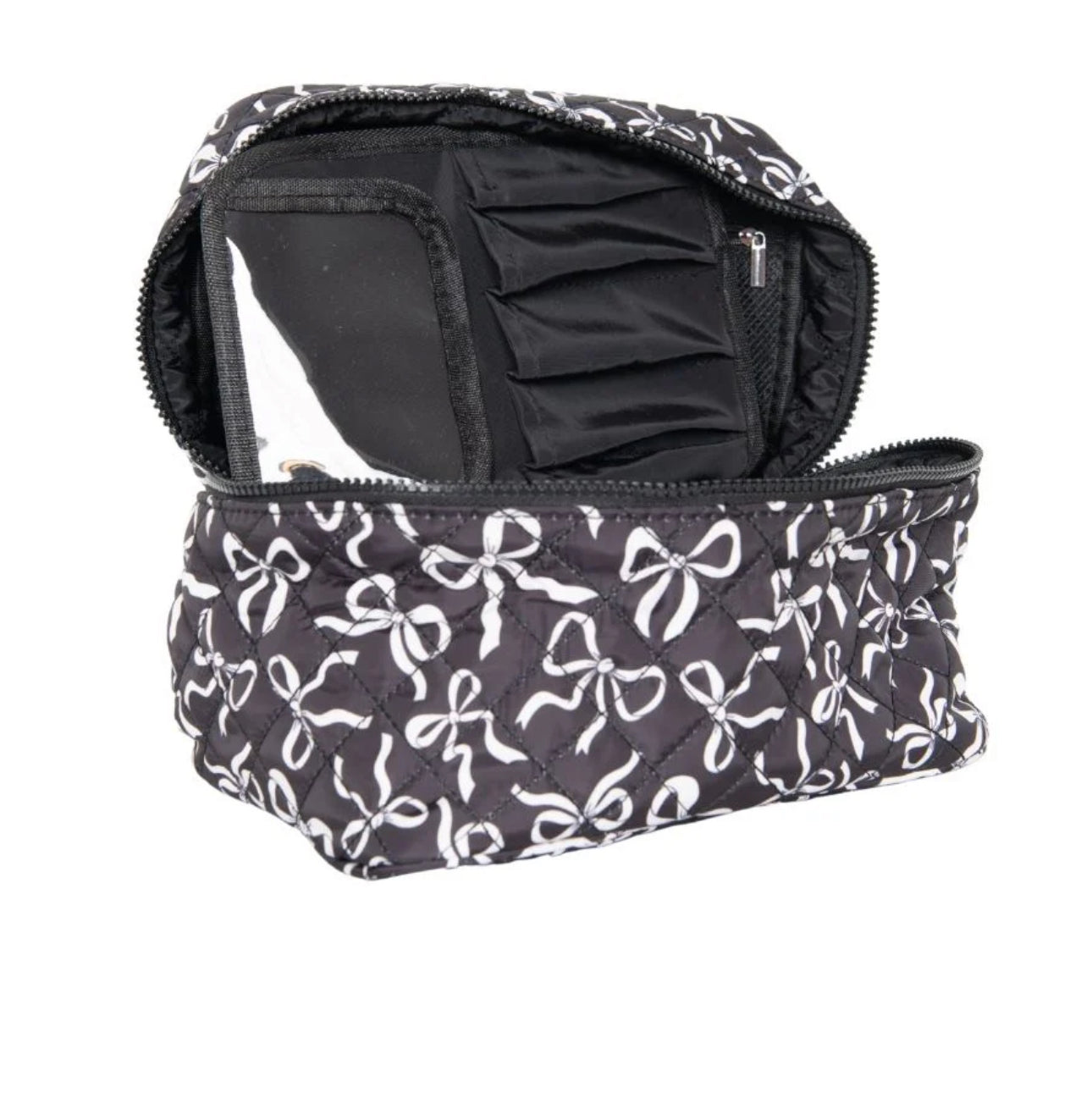 BLACK & WHITE COQUETTE BOWS ALL OVER MAKEUP BAG