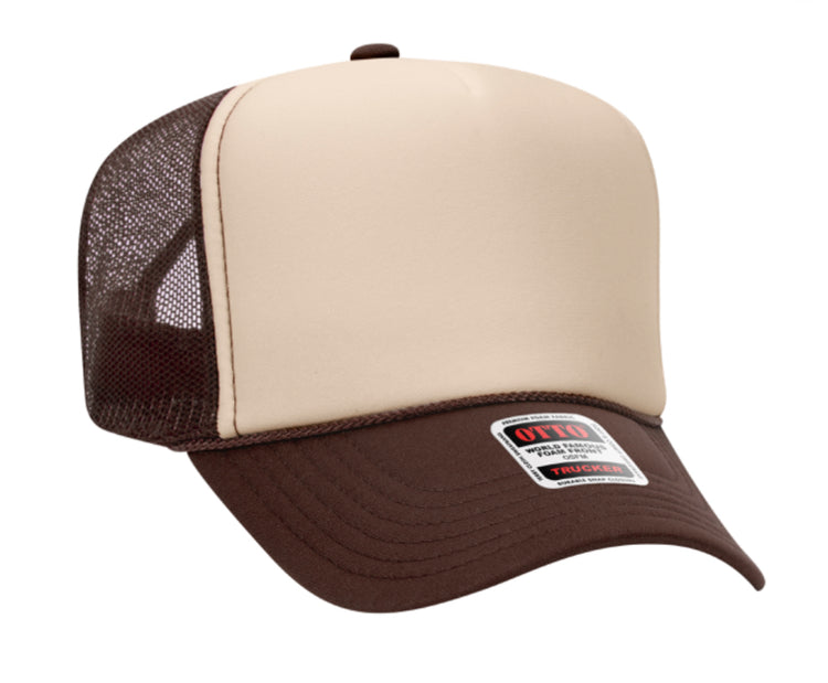 Brown & Tan Otto 5 Panel High Crown Mesh Back Trucker Hat