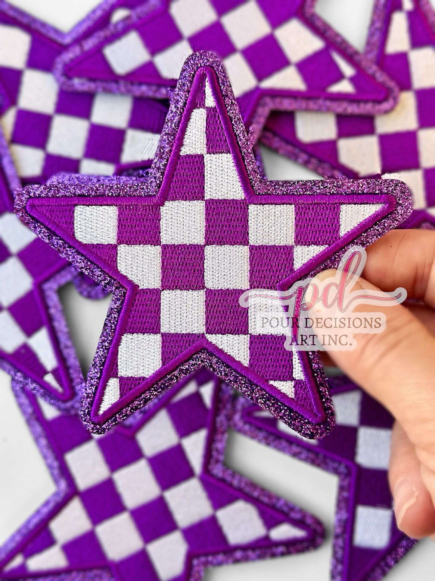 Checkered Glitter Star Patch 4 inch©️