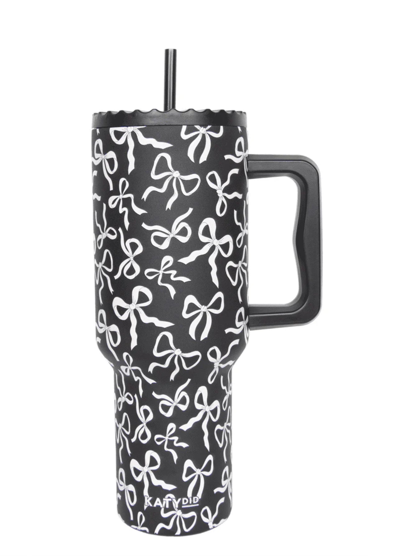 BLACK & WHITE BOWS ALL OVER DRINK TUMBLER CUP